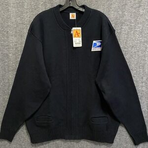 Vintage USPS Postal Service Carrier Full Zip Cardigan Sweater Jacket 3XL Navy